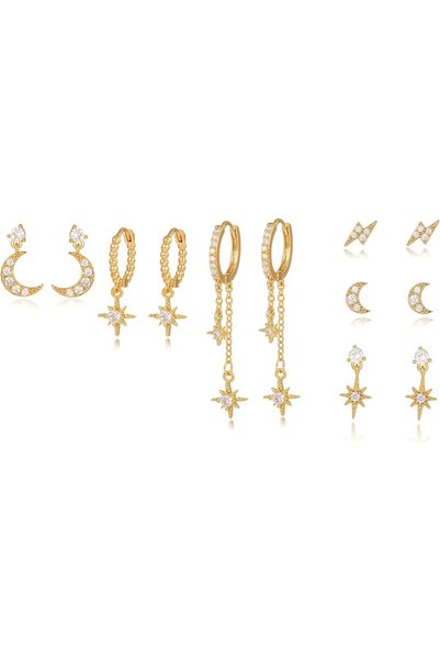 Generic 6 Pairs Gold Earrings for Women, Hypoallergenic 925 Sterling Silver S...