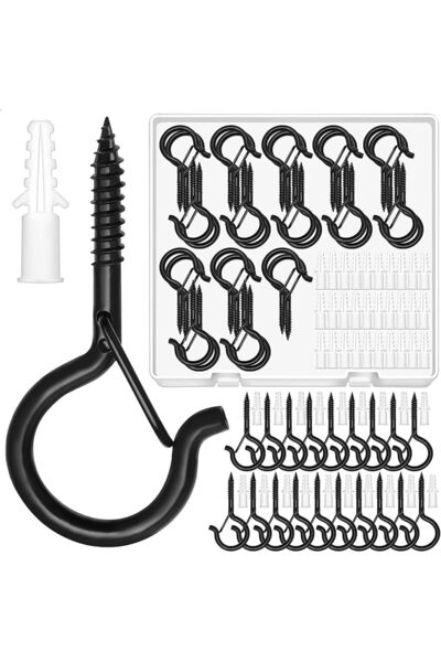Generic 30 Pack Screw Hooks for Outdoor String, Q Hangers with Safety Buckle,...