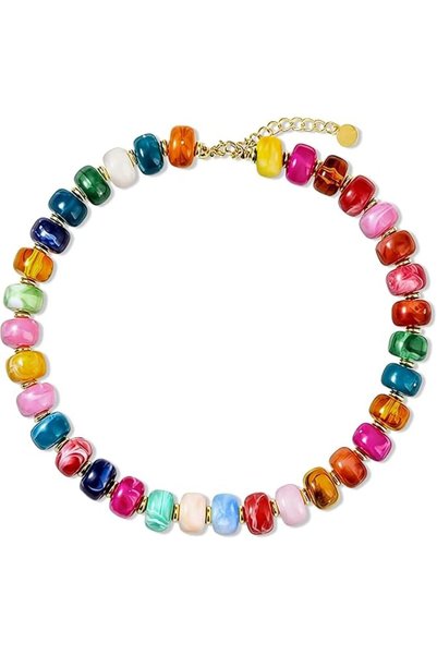 Generic Chunky Beaded Necklace Women Colorful White Resin Statement Boho
