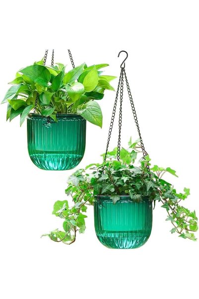 Aputue Self Watering Flower Pots, 6.5 Inch Hanging Planters 2 Pack, with Wate...