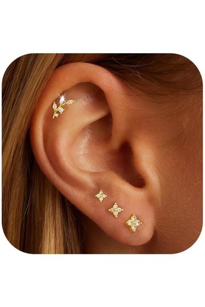 Generic 14K Gold Plated Stud Earrings, 925 Sterling Silver Post Cartilage Ear...