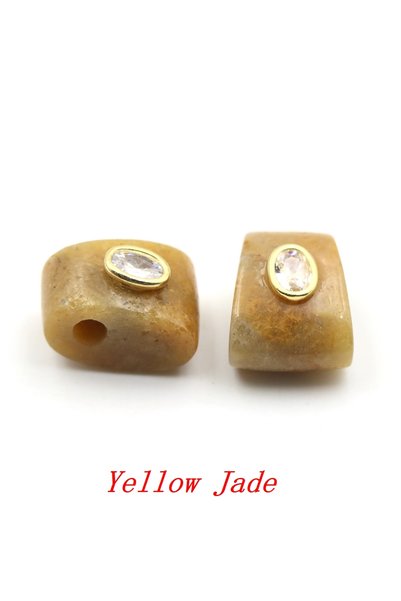Choice 1 pcs Yellow Jade 20mm Natural Stone Bag Shape White Zircon Inlaid Lar...