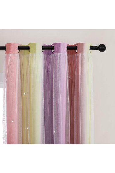 Generic Curtains for Bedroom Decor, Rainbow Pink PurpleYellow34/54/1
