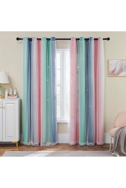 Generic Pink Green Grey Rainbow Blackout Curtains Kids for Bedroom 1 Panel