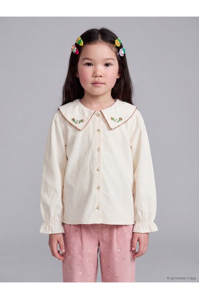 LC Waikiki LCW Kids Ecru Velvet Embroidered Girls' Shirt, Featuring the ALITA...