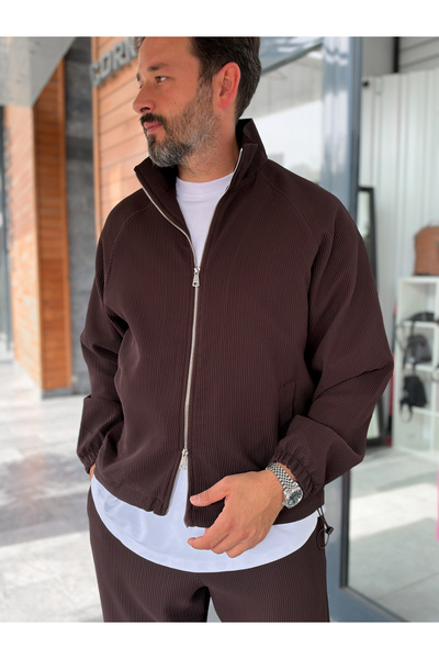 BYBASICMAN Jachetă materiată cu striații și șnur, model „Cahve”, MRK-2858