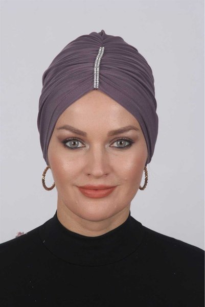 Moda Çizgi Drawstring Stoned Bonnet Mink