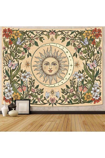Generic Boho Sun and Moon Tapestry Vintage Floral Wall Tapestry for Bedroom A...