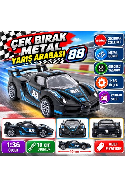 NW NessiWorld Push-Back Metal Black Race Car 88 (price per unit)