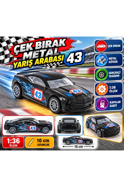 NW NessiWorld Push-Back Metal Black Race Car 43 (price per unit)