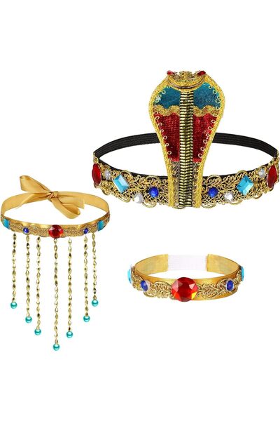 Generic إكسسوارات زي تنكري مصرية، قلادة رأس معدنية مصرية مزينة بالخرز على شكل...
