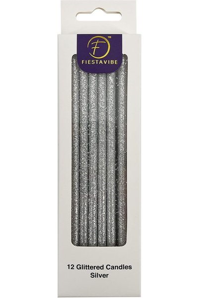 Generic 12 Glittered Candles Silver, PZ VERT 83053