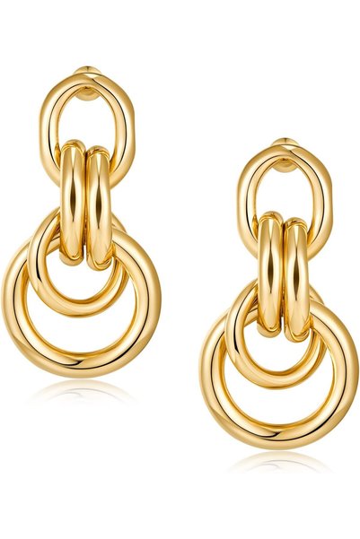Generic Gold Hoop Earrings, Vintage Twisted Dangle Earrings, 925 Silver & 14K...