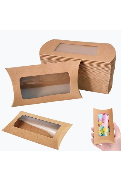 Generic 40 قطعة من علب الهدايا على شكل وسائد مع نوافذ، علب تغليف صغيرة على شك...