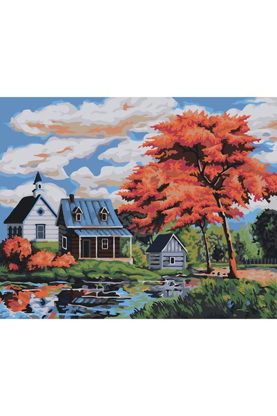 Painting-numbers Set pictura pe numere Copac langa casa 1349, panza pe rama l...