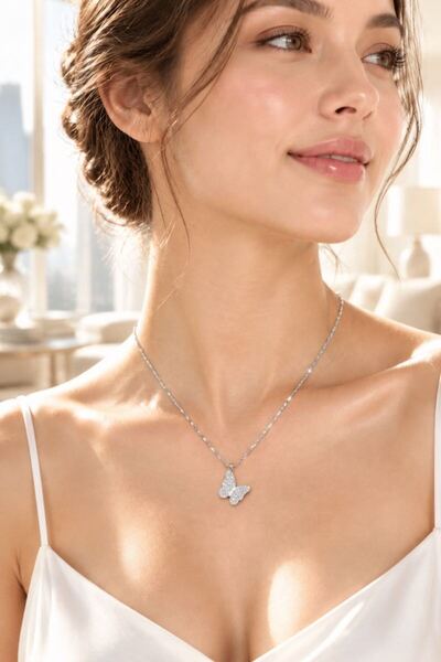 Monalisa Home Silver-Colored, Glittery, Butterfly-Ended Steel Necklace