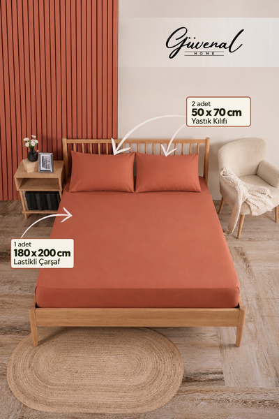 Güvenal Vita | 100% Cotton Double-Size 3-Piece Fitted Sheet Set | | Pillowcas...