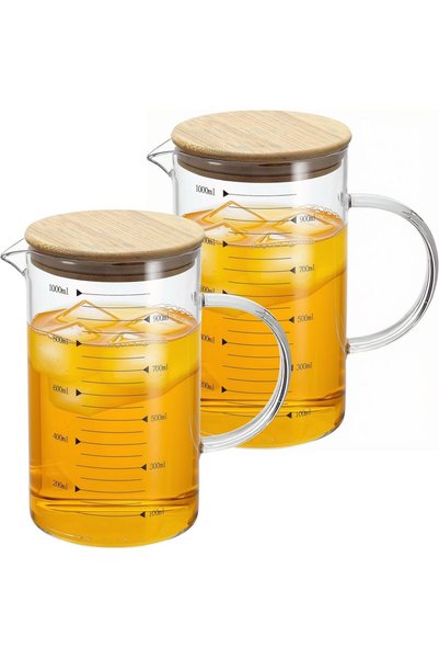 Generic كوب قياس زجاجي سعة 1000 مل، كوب قياس سائل من زجاج البوروسيليكات مع غط...