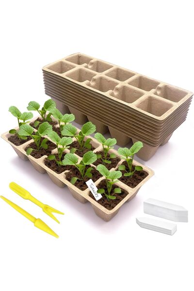 Generic Seed Starter Tray Kit, 120 Cell Biodegradable Germination Peat Pots f...