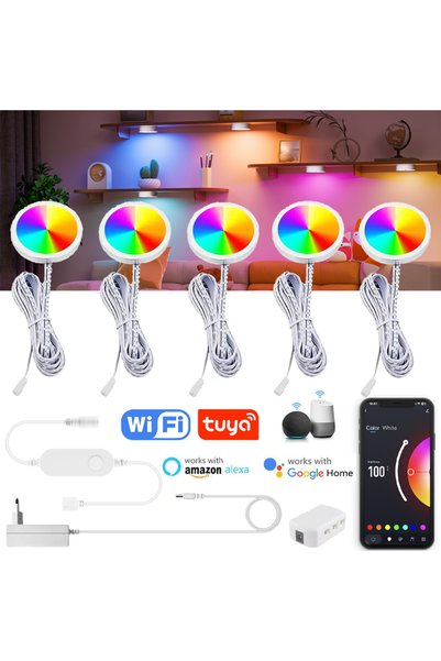 Choice EU Plug 6pcs RGB Kit Tuya WIFI DC12V RGB Color Under Cabinet Lights Di...