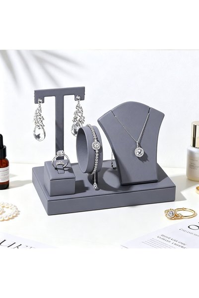 Choice GRAY Jewelry Display Set, White Linen Texture Necklace Earring Ring Di...