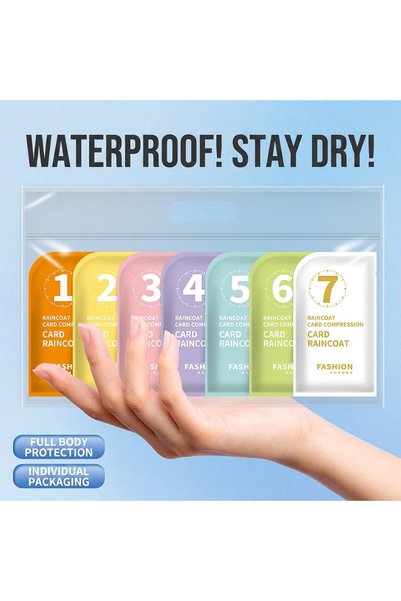 Choice Pack of 7 Portable Card Size Disposable Raincoat Adults Pocket Rain Po...