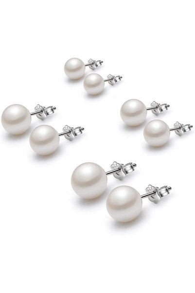 Generic White Pearl Stud Earrings Set, Hypoallergenic 925 Sterling Silver Ear...