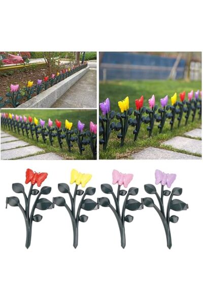 Bukela 4-Pack Decorative Garden Fence, Colorful Butterfly Plastic Garden Edgi...