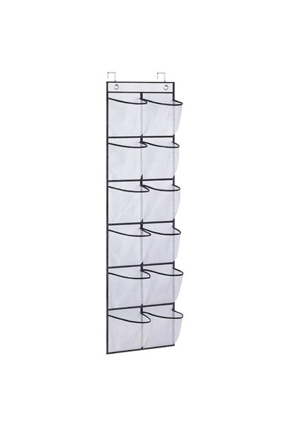 Choice منظم أحذية أبيض اللون، 12 جيبًا، فوق الباب، جيوب شبكية كبيرة مع خطافين...