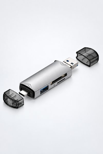 BLACK Cititor de carduri 6 în 1 BLACK, SD și MicroSD, conexiuni USB și Type-C