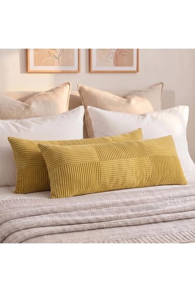 Generic Set of 2 Mustard Yellow Boho Long Lumbar Body Decorative Throw Pillow...
