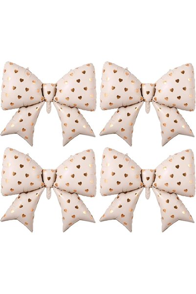 Generic 4pcs Large Cream Bow Foil Balloons with Heart Print, 38 Inch Bow Foil...
