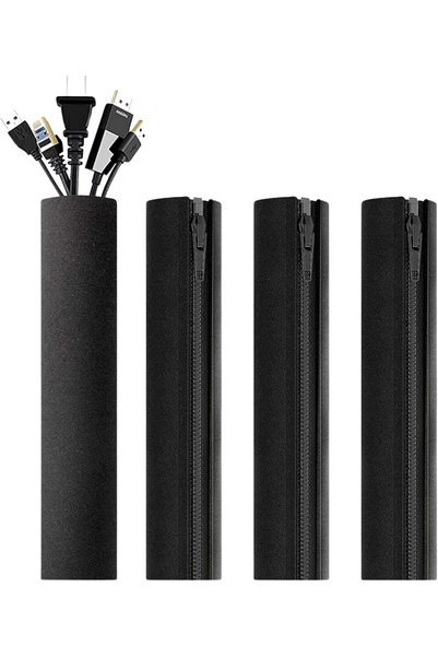 Generic 4 Pack Zipper Cable Sleeves 20in Neoprene Wire Organizer Black
