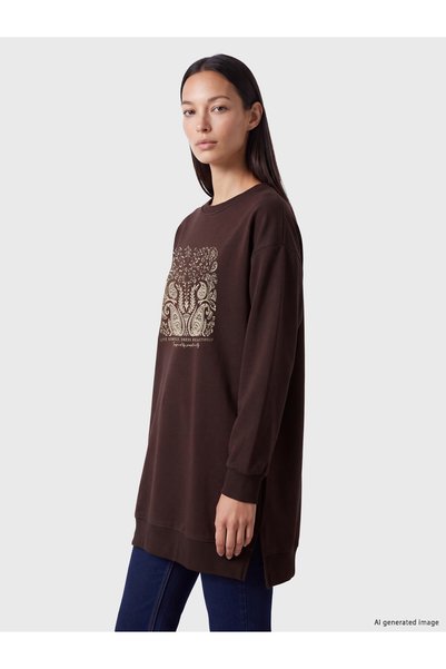 LC Waikiki Two Mt Shop Quality Lcw Everyday Brown Oversize Printed Women's Sw...