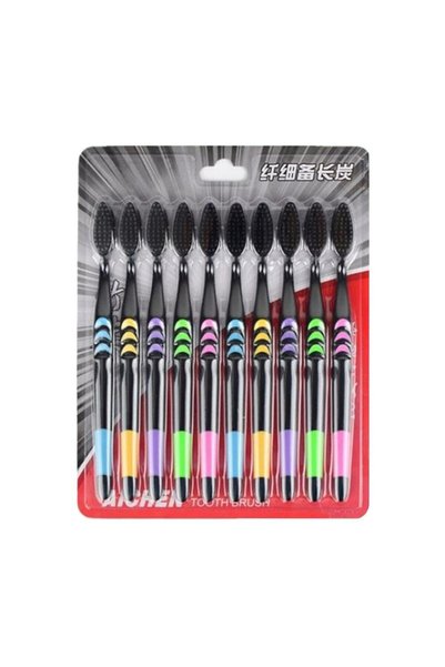 Choice A 10 Pcs Family Pack Toothbrush, Bamboo Charcoal Soft Bristles Toothbr...
