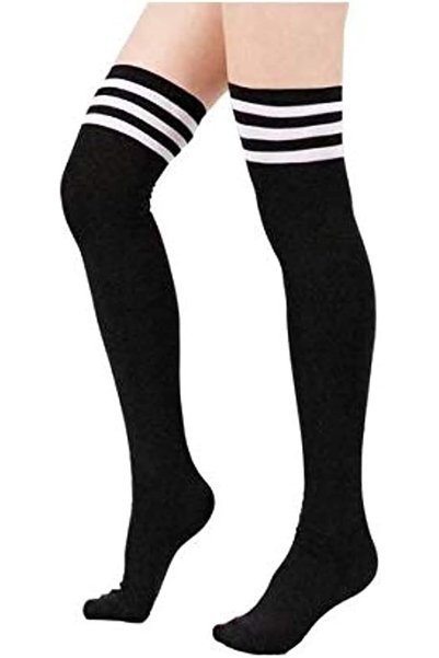 Generic Women Stripe Tube Dresses Over the Knee Thigh High Stockings Cosplay ...