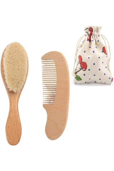 Generic 2 PCS Wooden Hair Brush & Comb Set for Baby Newborn/Toddlers, Small S...