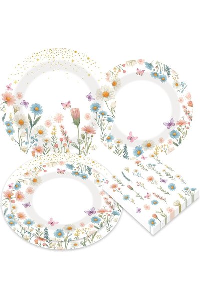 Generic 40 Pcs Flowers Paper Plates and Napkins, Wildflower Party Supplies, 2...