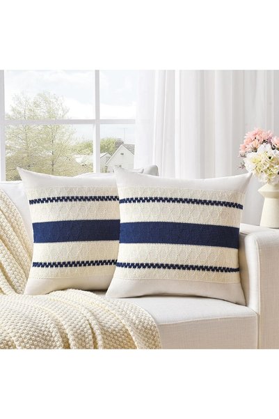 Generic Farmhouse Striped Knit Throw Pillow Covers, Neutral Textured Woven Bo...