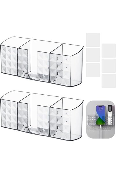 Generic 2-Pack Self-Adhesive 3-Compartment Remote Control Holder – Wall-Mount...