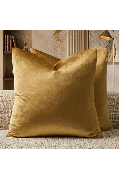Generic أغطية وسائد مخملية ذهبية اللون، مقاس 24 × 24، مجموعة من وسائد زخرفية ...