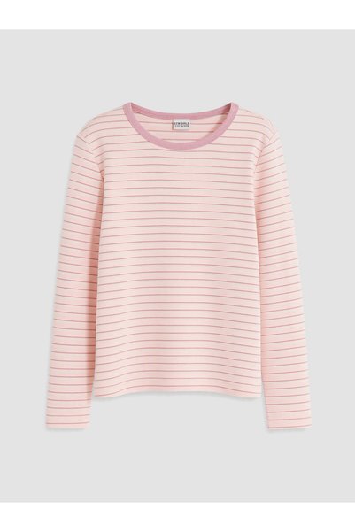 LC Waikiki Alita City Lcw Kids Pink Striped Girls' T-Shirt with a Difference