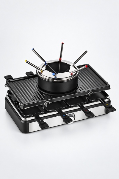 BLACK Grill electric pentru bucătărie, 3 în 1 cu Raclette și Fondue, 8 Persoa...