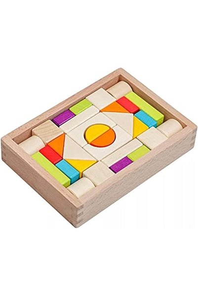 Generic 30Pcs Wooden Building Blocks Shape Recognition Thinking Color Exercise