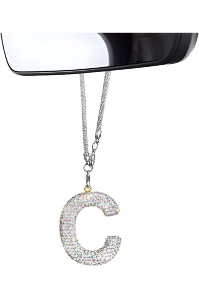 Generic Bling Initial Car Rear View Mirror Ornament, Crystal Sparkling Cute L...