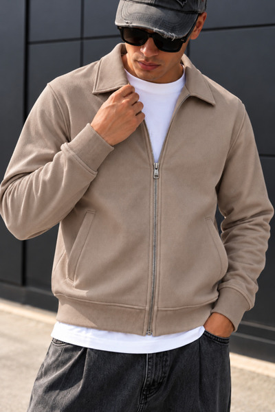 COMBİNE MİCHAİL Herren-Kaffee-Polokragen-Reißverschlussjacke