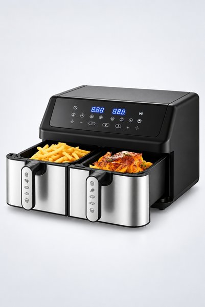 BLACK Friteuză cu aer cald, control digital, 2 x 4,5 L, 9 L în total