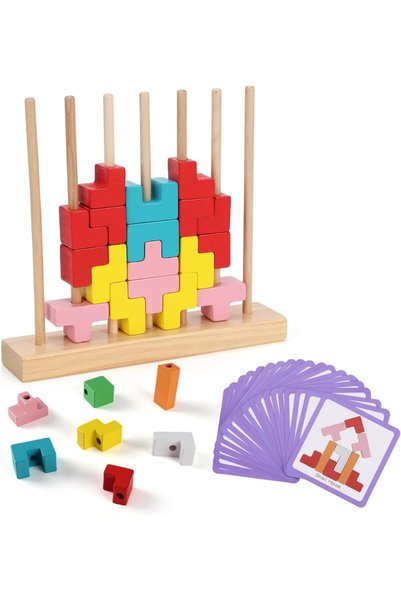 Generic Wooden Stacking Puzzle Toy, 3D Colorful Wooden Brain Teaser Blocks Mo...