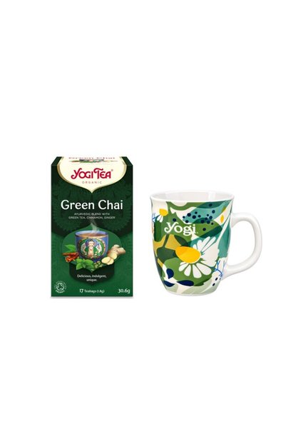 Yogi Tea Pachet Ceai bio Verde, 17 pliculete x 1.8g (30.6g) si Cana de portel...