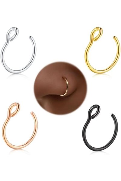 Generic Fake Nose Ring Hoop D Shape Fake Septum Piercing Non Pierced Septum R...